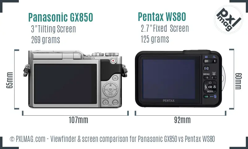 Panasonic GX850 vs Pentax WS80 Screen and Viewfinder comparison
