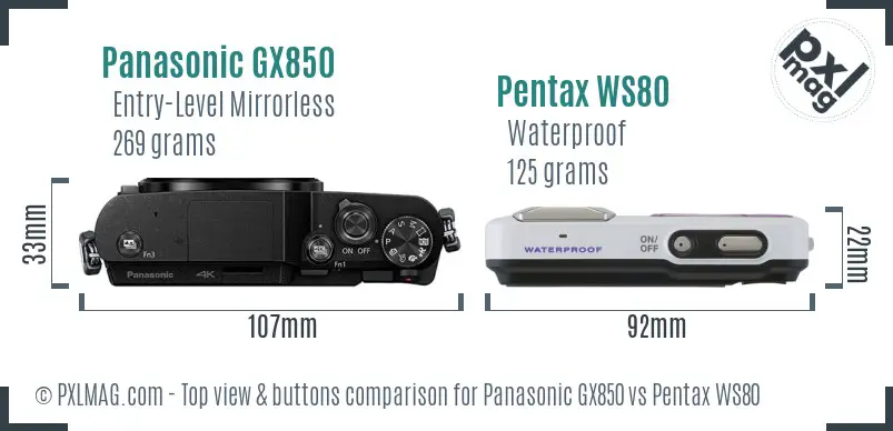 Panasonic GX850 vs Pentax WS80 top view buttons comparison