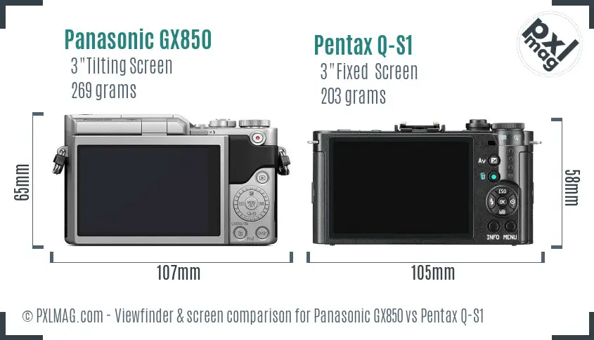 Panasonic GX850 vs Pentax Q-S1 Screen and Viewfinder comparison