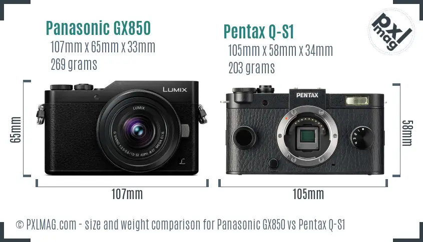 Panasonic GX850 vs Pentax Q-S1 size comparison