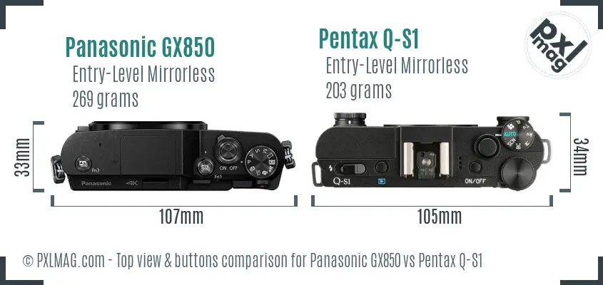 Panasonic GX850 vs Pentax Q-S1 top view buttons comparison