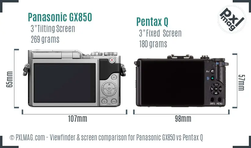 Panasonic GX850 vs Pentax Q Screen and Viewfinder comparison