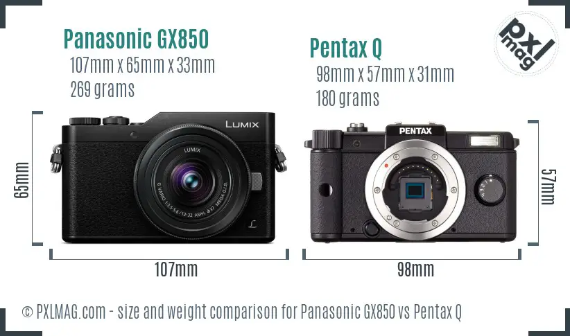 Panasonic GX850 vs Pentax Q size comparison