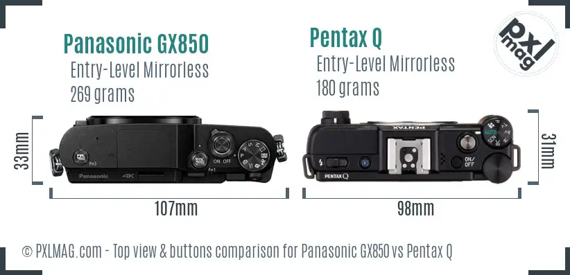 Panasonic GX850 vs Pentax Q top view buttons comparison