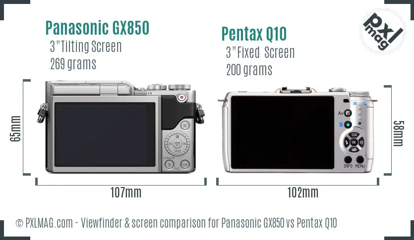 Panasonic GX850 vs Pentax Q10 Screen and Viewfinder comparison