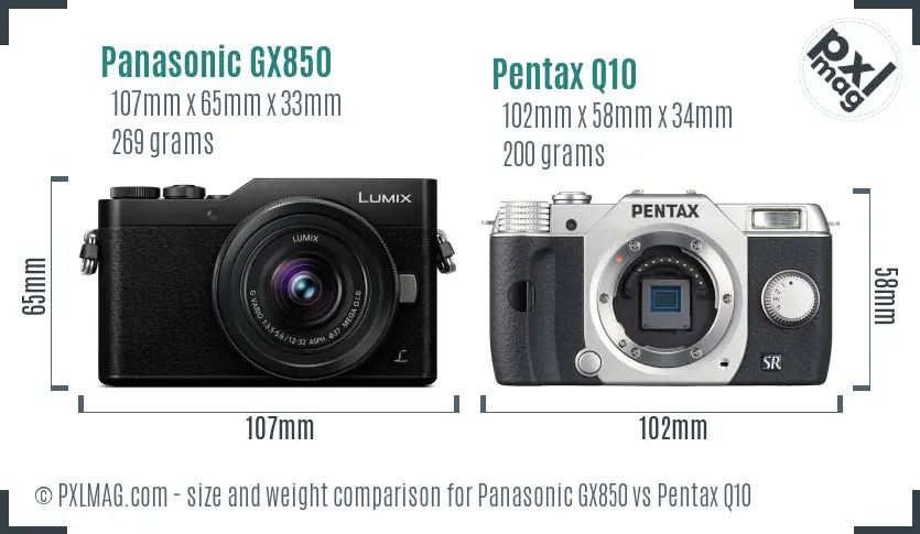 Panasonic GX850 vs Pentax Q10 size comparison