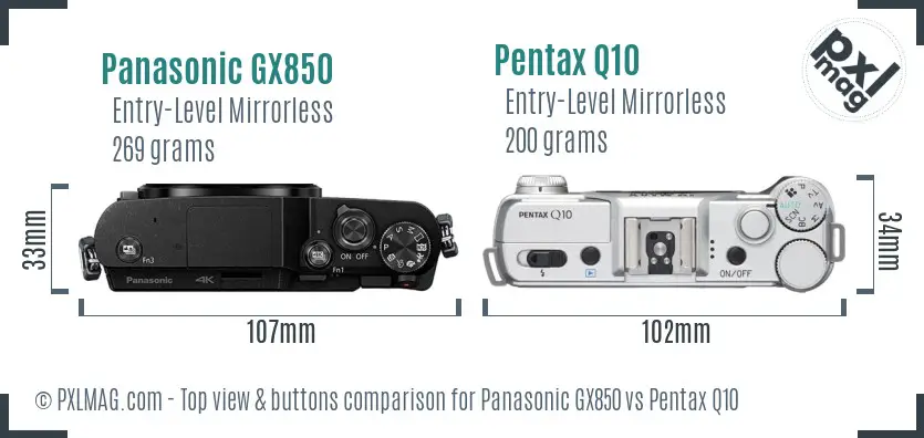 Panasonic GX850 vs Pentax Q10 top view buttons comparison