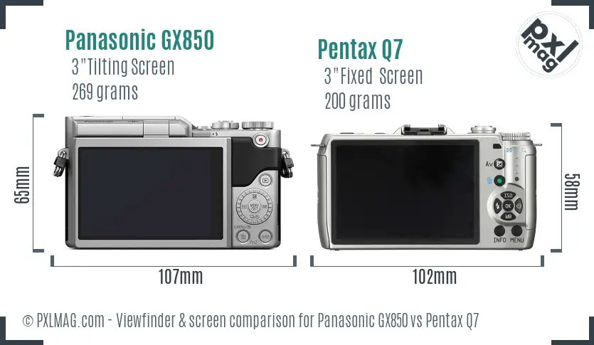 Panasonic GX850 vs Pentax Q7 Screen and Viewfinder comparison