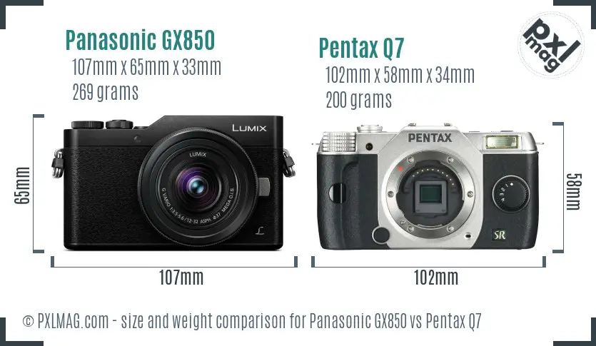 Panasonic GX850 vs Pentax Q7 size comparison