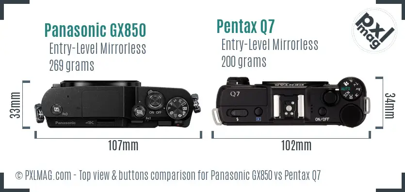 Panasonic GX850 vs Pentax Q7 top view buttons comparison