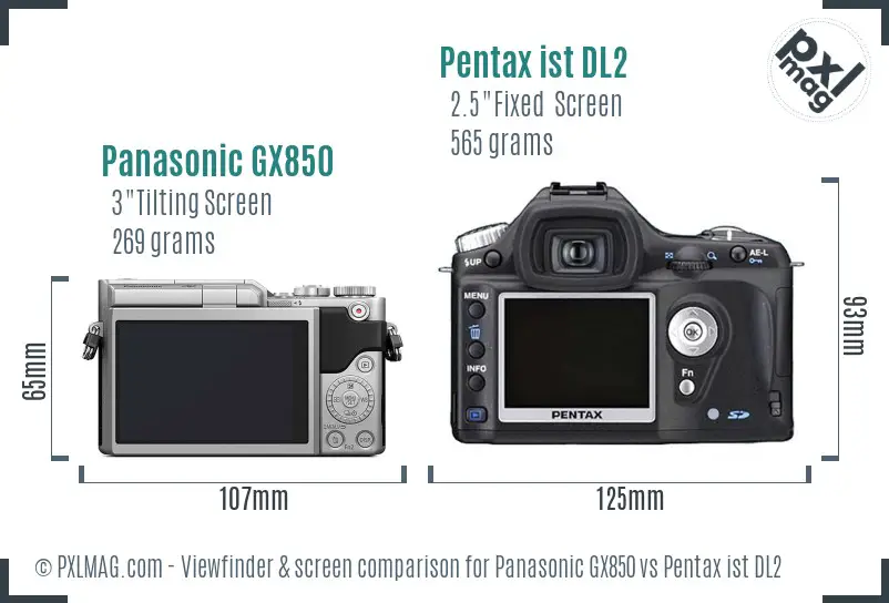 Panasonic GX850 vs Pentax ist DL2 Screen and Viewfinder comparison