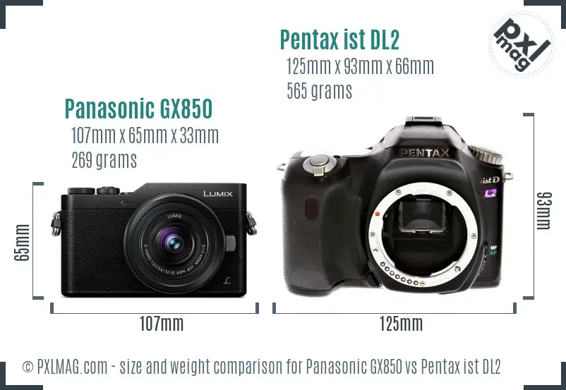 Panasonic GX850 vs Pentax ist DL2 size comparison