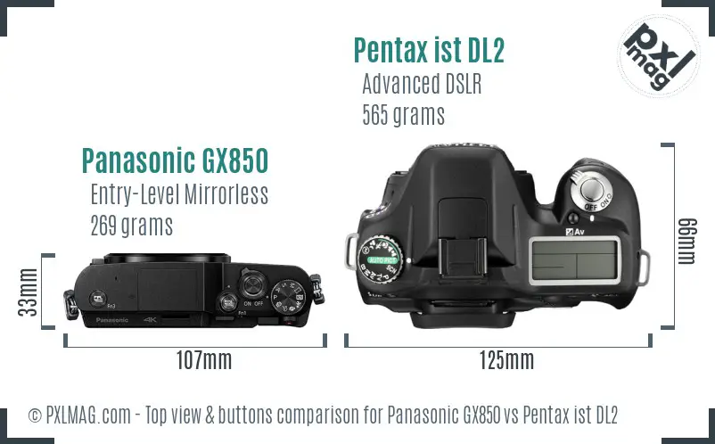 Panasonic GX850 vs Pentax ist DL2 top view buttons comparison