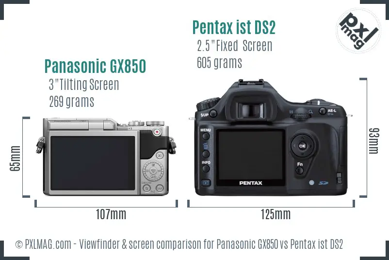 Panasonic GX850 vs Pentax ist DS2 Screen and Viewfinder comparison