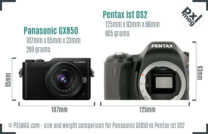 Panasonic GX850 vs Pentax ist DS2 size comparison