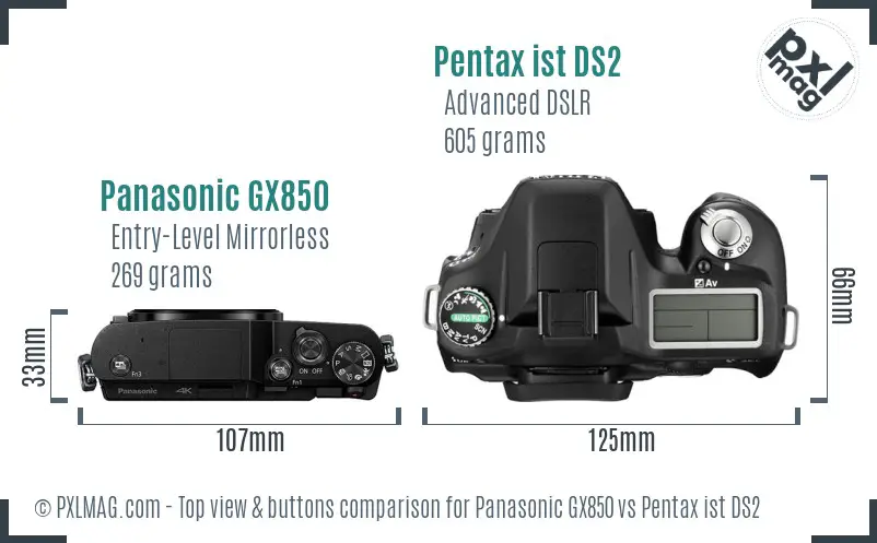 Panasonic GX850 vs Pentax ist DS2 top view buttons comparison