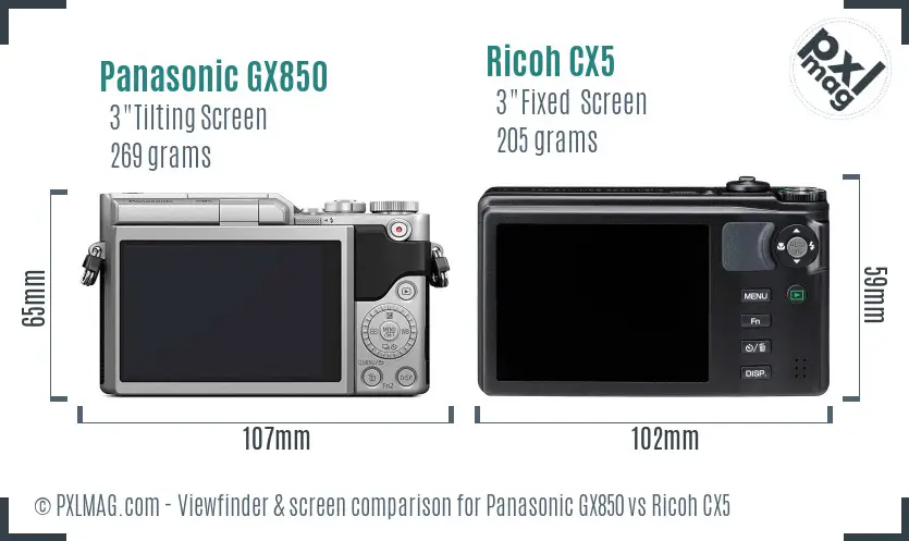 Panasonic GX850 vs Ricoh CX5 Screen and Viewfinder comparison