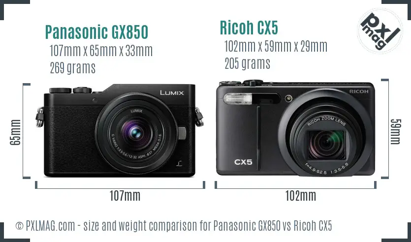 Panasonic GX850 vs Ricoh CX5 size comparison