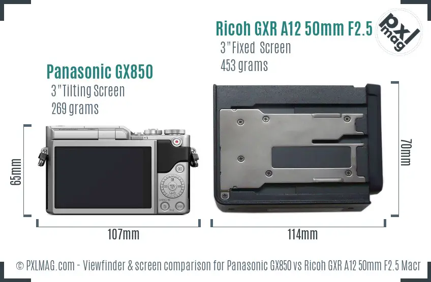 Panasonic GX850 vs Ricoh GXR A12 50mm F2.5 Macro Screen and Viewfinder comparison