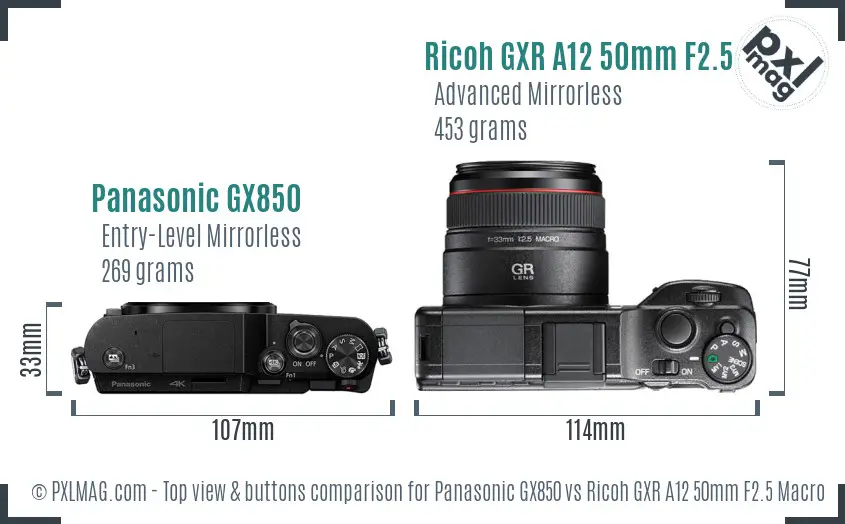 Panasonic GX850 vs Ricoh GXR A12 50mm F2.5 Macro top view buttons comparison