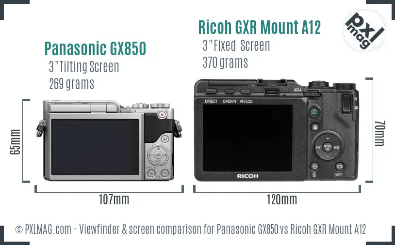 Panasonic GX850 vs Ricoh GXR Mount A12 Screen and Viewfinder comparison