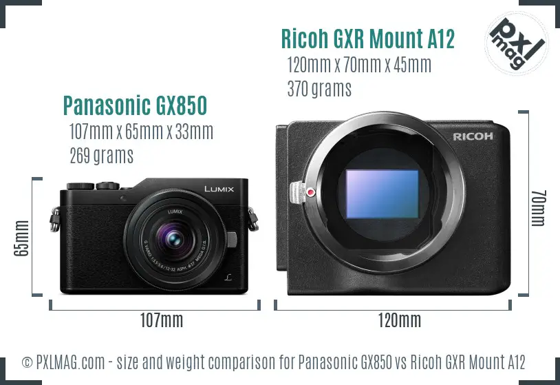 Panasonic GX850 vs Ricoh GXR Mount A12 size comparison