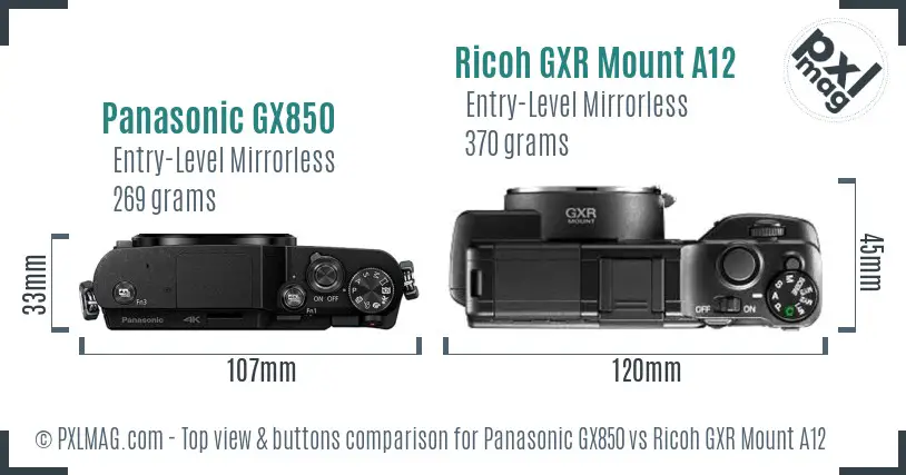 Panasonic GX850 vs Ricoh GXR Mount A12 top view buttons comparison
