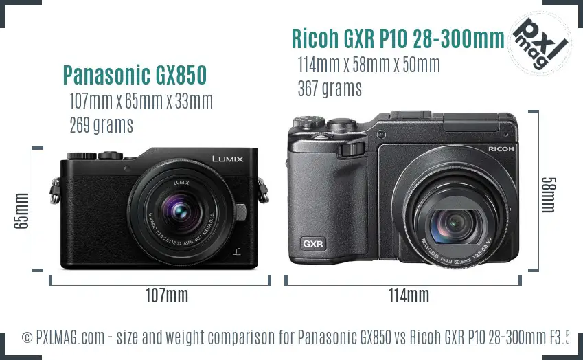Panasonic GX850 vs Ricoh GXR P10 28-300mm F3.5-5.6 VC size comparison