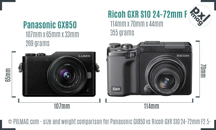 Panasonic GX850 vs Ricoh GXR S10 24-72mm F2.5-4.4 VC size comparison