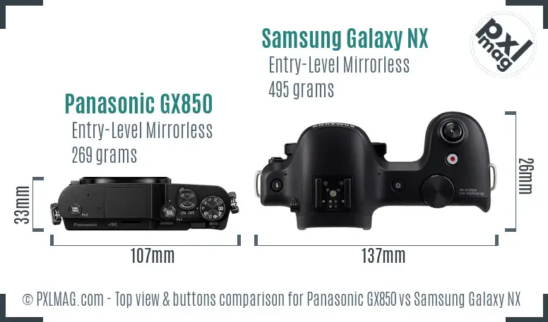 Panasonic GX850 vs Samsung Galaxy NX top view buttons comparison