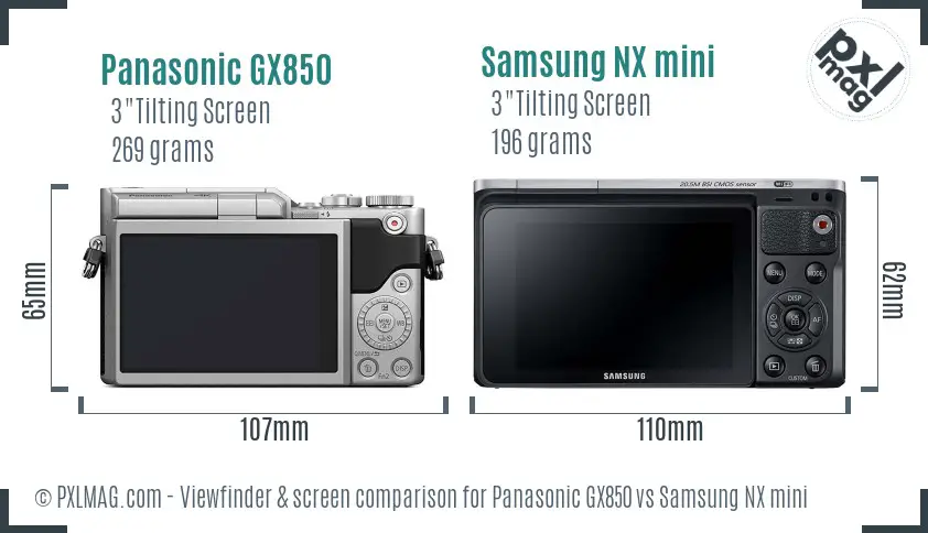 Panasonic GX850 vs Samsung NX mini Screen and Viewfinder comparison