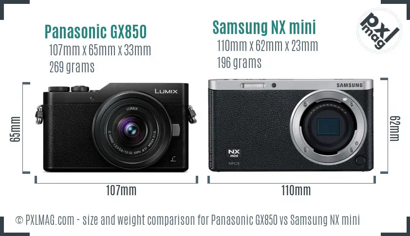 Panasonic GX850 vs Samsung NX mini size comparison