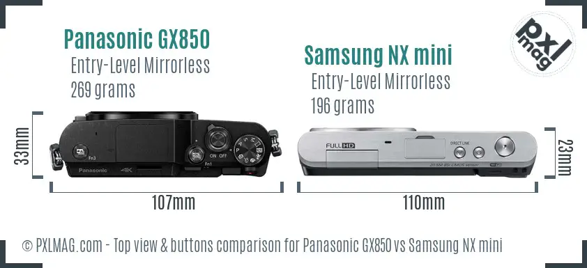Panasonic GX850 vs Samsung NX mini top view buttons comparison