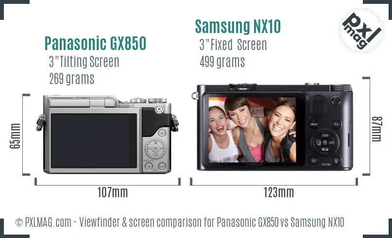 Panasonic GX850 vs Samsung NX10 Screen and Viewfinder comparison