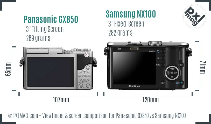 Panasonic GX850 vs Samsung NX100 Screen and Viewfinder comparison
