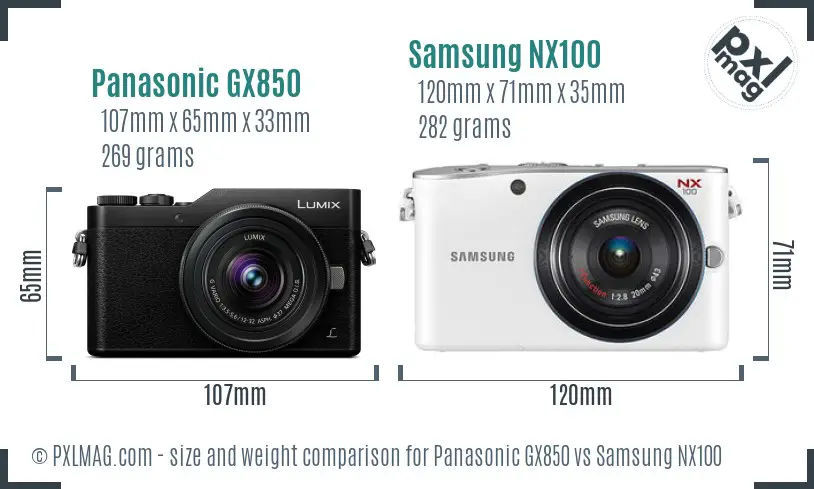 Panasonic GX850 vs Samsung NX100 size comparison