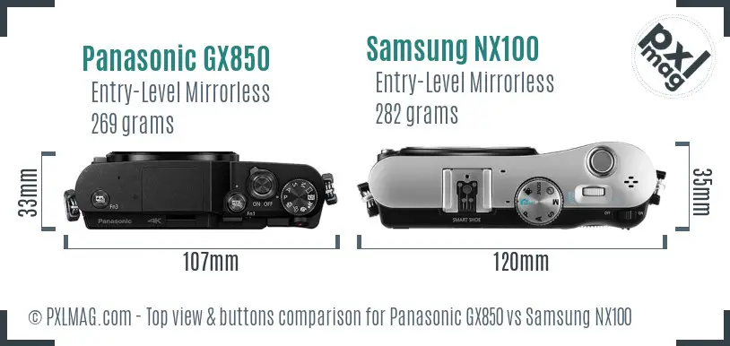 Panasonic GX850 vs Samsung NX100 top view buttons comparison