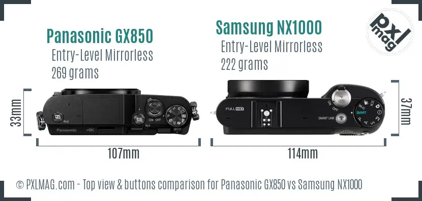 Panasonic GX850 vs Samsung NX1000 top view buttons comparison Panasonic GX850 vs Samsung NX1000 top view buttons comparison