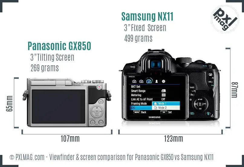 Panasonic GX850 vs Samsung NX11 Screen and Viewfinder comparison