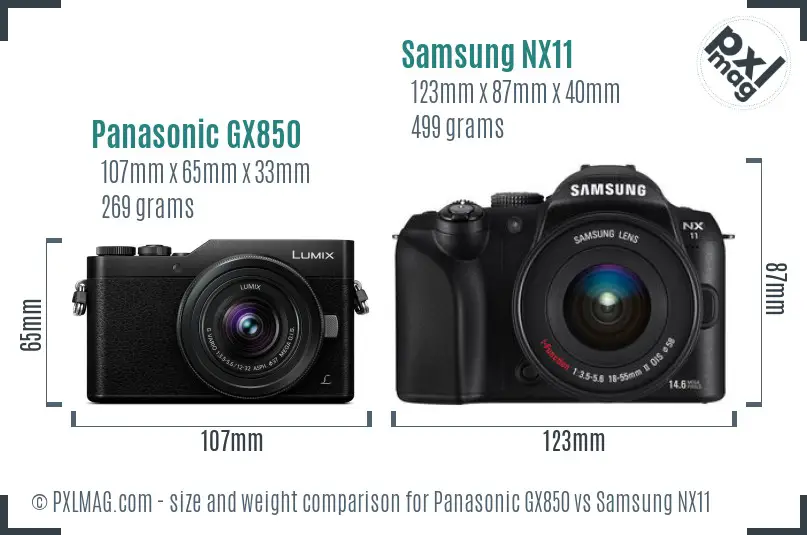 Panasonic GX850 vs Samsung NX11 size comparison