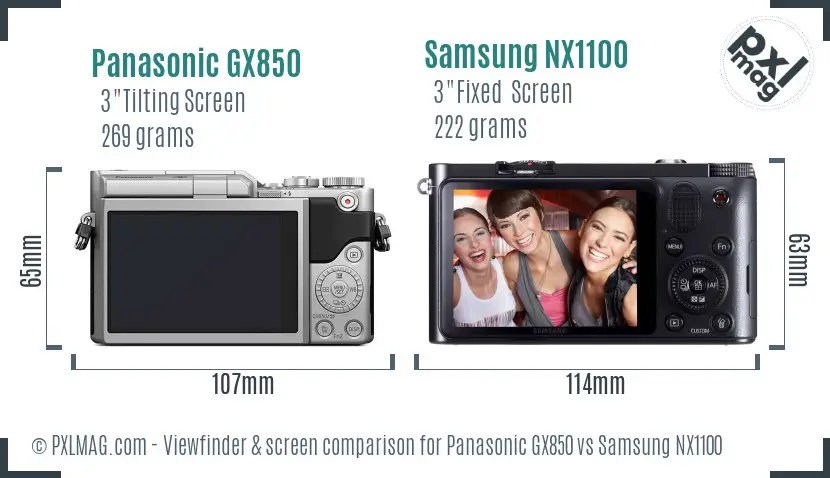 Panasonic GX850 vs Samsung NX1100 Screen and Viewfinder comparison