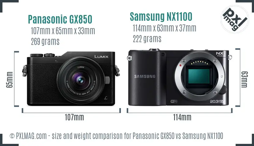 Panasonic GX850 vs Samsung NX1100 size comparison