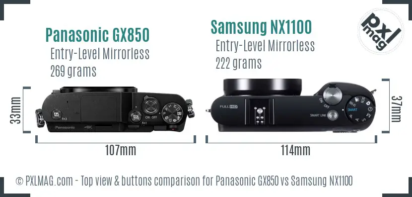 Panasonic GX850 vs Samsung NX1100 top view buttons comparison