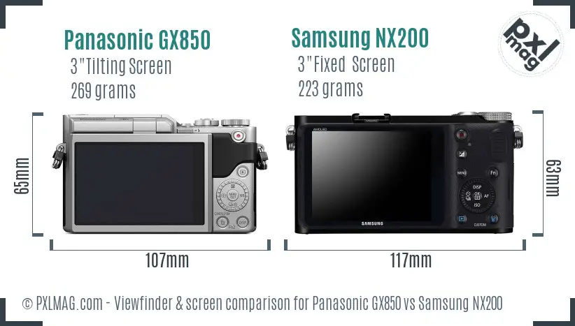 Panasonic GX850 vs Samsung NX200 Screen and Viewfinder comparison