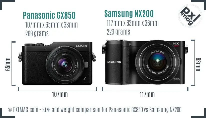 Panasonic GX850 vs Samsung NX200 size comparison