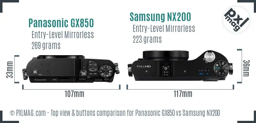 Panasonic GX850 vs Samsung NX200 top view buttons comparison