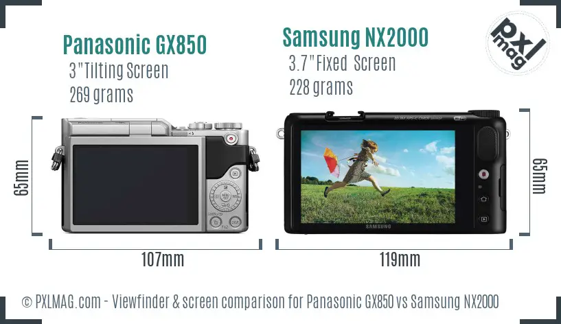 Panasonic GX850 vs Samsung NX2000 Screen and Viewfinder comparison