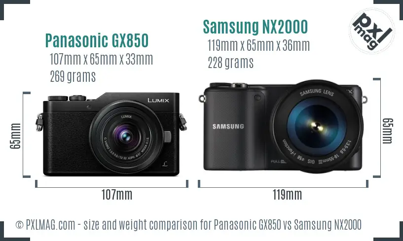 Panasonic GX850 vs Samsung NX2000 size comparison