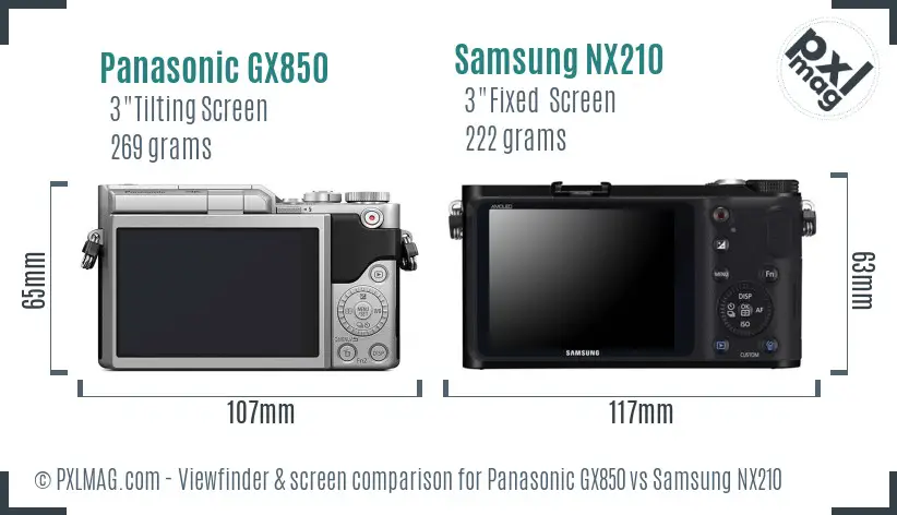 Panasonic GX850 vs Samsung NX210 Screen and Viewfinder comparison