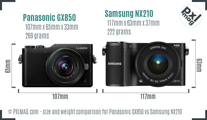 Panasonic GX850 vs Samsung NX210 size comparison